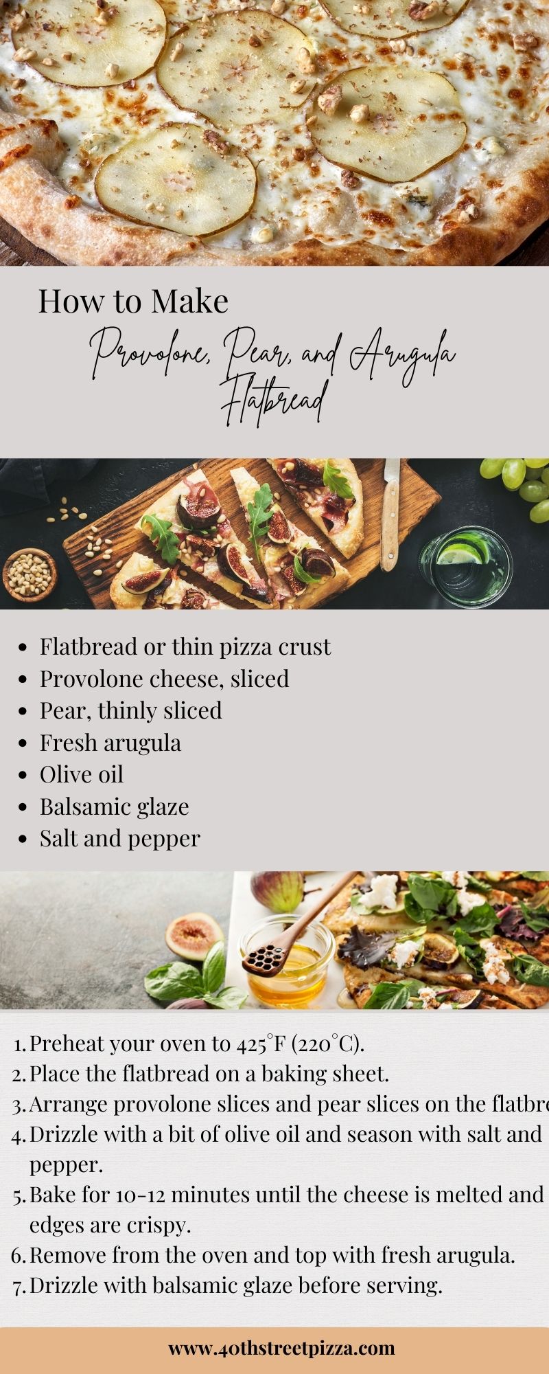 Provolone, Pear, and Arugula Flatbread infographic