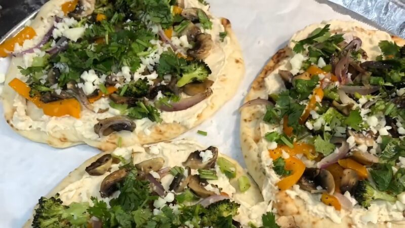 Roasted vegetables and hummus pizza recipe